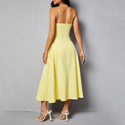 Elegant Drawstring Ruched Cami Midi Dress