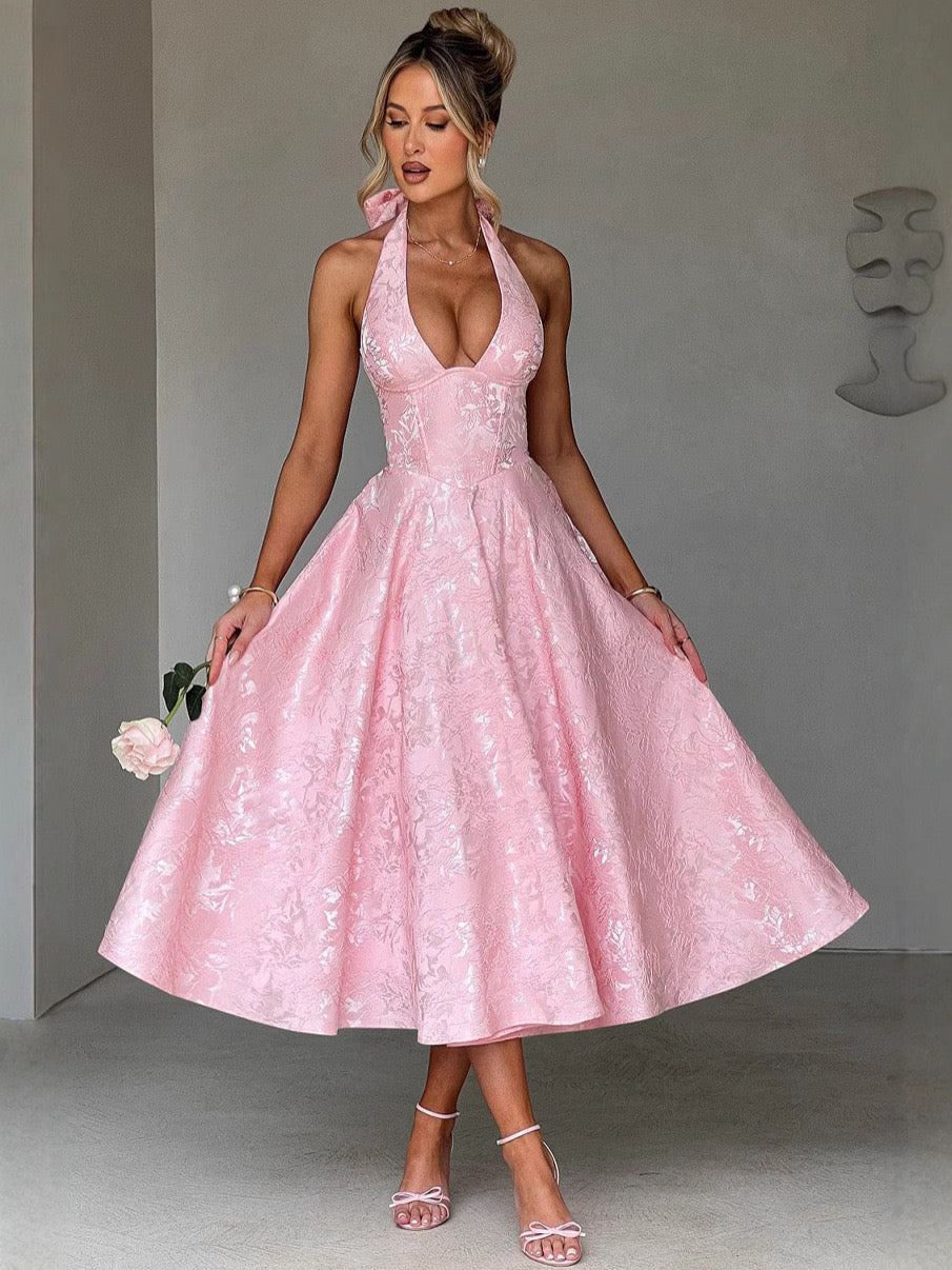 The Rosette Bloom Halter Midi Dress