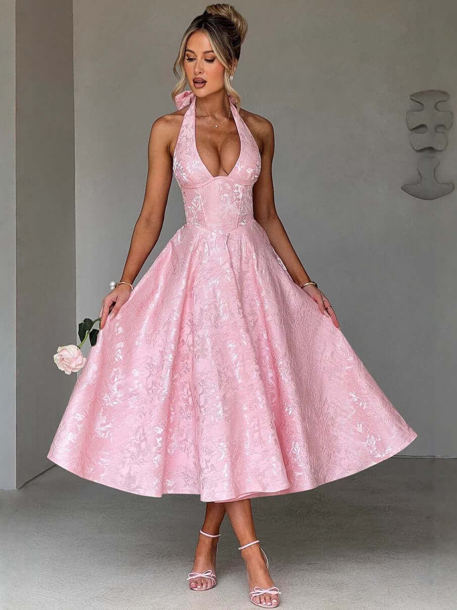 The Rosette Bloom Halter Midi Dress